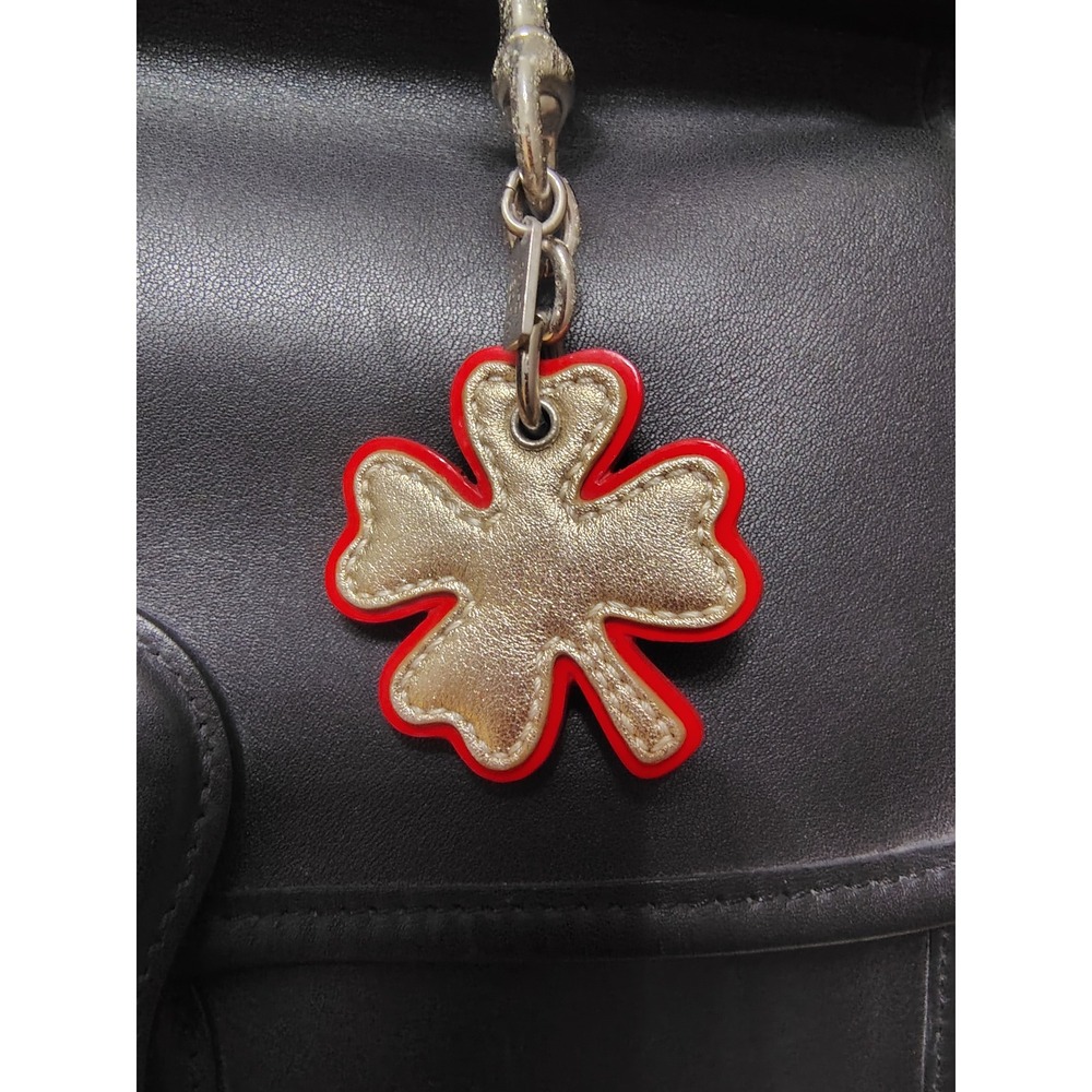 Coach Vintage Leather Four Leaf Clover Bag Charm Lime Green Gold Lucky Keychain - Picture 5 of 6